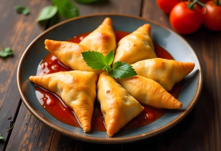 Flavorful Samosas with Tomato Garnish